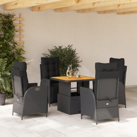 vidaXL 5-tlg. Garten-Essgruppe mit Kissen Schwarz Poly Rattan