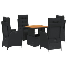 vidaXL 5-tlg. Garten-Essgruppe mit Kissen Schwarz Poly Rattan