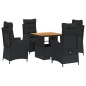 vidaXL 5-tlg. Garten-Essgruppe mit Kissen Schwarz Poly Rattan vidaXL 5-tlg. Garten-Essgruppe mit Kissen Schwarz Poly Rattan