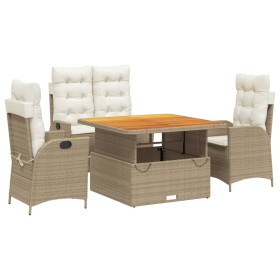 vidaXL 4-tlg. Garten-Essgruppe mit Kissen Beige Poly Rattan