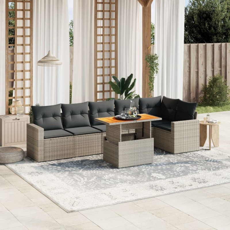 vidaXL 7-tlg. Garten-Sofagarnitur mit Kissen Grau Poly Rattan vidaXL 7-tlg. Garten-Sofagarnitur mit Kissen Grau Poly Rattan