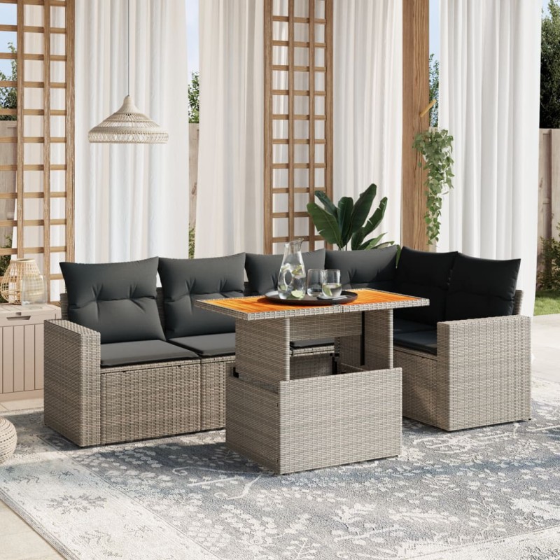 vidaXL 6-tlg. Garten-Sofagarnitur mit Kissen Grau Poly Rattan vidaXL 6-tlg. Garten-Sofagarnitur mit Kissen Grau Poly Rattan
