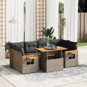 vidaXL 7-tlg. Garten-Sofagarnitur mit Kissen Grau Poly Rattan