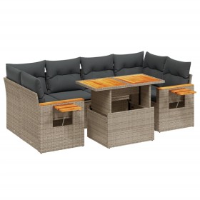 vidaXL 7-tlg. Garten-Sofagarnitur mit Kissen Grau Poly Rattan