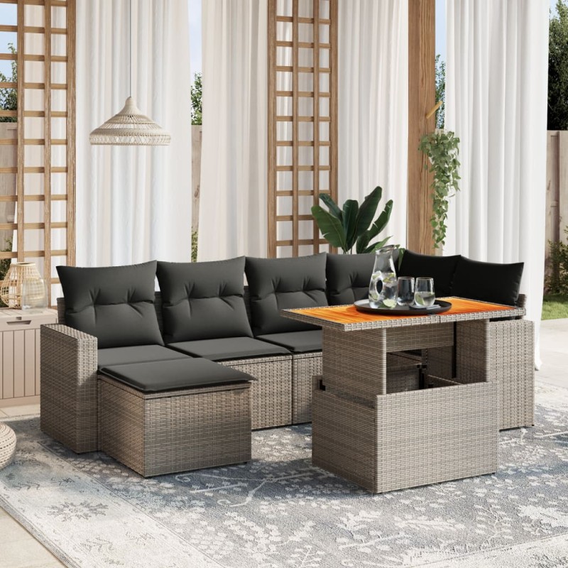 vidaXL 7-tlg. Garten-Sofagarnitur mit Kissen Grau Poly Rattan vidaXL 7-tlg. Garten-Sofagarnitur mit Kissen Grau Poly Rattan