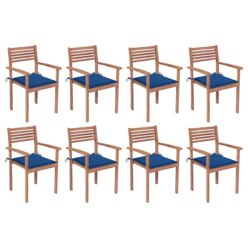Stapelbare Gartenstühle mit Kissen 8 Stk. Massivholz Teak Stapelbare Gartenstühle mit Kissen 8 Stk. Massivholz Teak