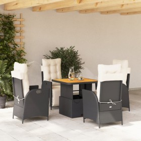 vidaXL 5-tlg. Garten-Essgruppe mit Kissen Schwarz Poly Rattan