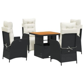 vidaXL 5-tlg. Garten-Essgruppe mit Kissen Schwarz Poly Rattan
