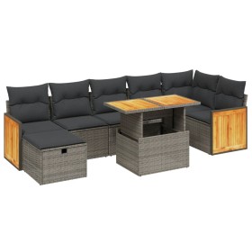 vidaXL 8-tlg. Garten-Sofagarnitur mit Kissen Grau Poly Rattan