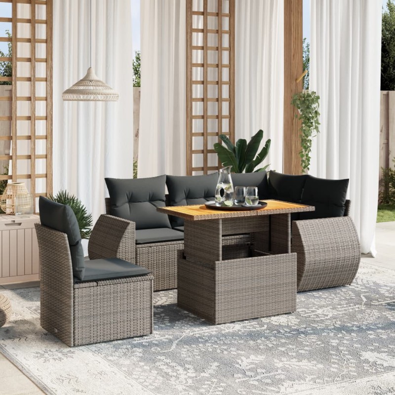 vidaXL 6-tlg. Garten-Sofagarnitur mit Kissen Grau Poly Rattan vidaXL 6-tlg. Garten-Sofagarnitur mit Kissen Grau Poly Rattan