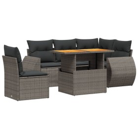 vidaXL 6-tlg. Garten-Sofagarnitur mit Kissen Grau Poly Rattan
