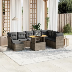 vidaXL 9-tlg. Garten-Sofagarnitur mit Kissen Grau Poly Rattan
