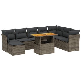 vidaXL 9-tlg. Garten-Sofagarnitur mit Kissen Grau Poly Rattan