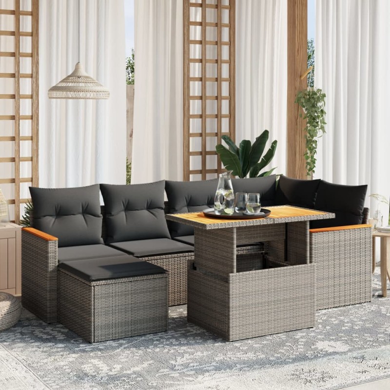 vidaXL 7-tlg. Garten-Sofagarnitur mit Kissen Grau Poly Rattan vidaXL 7-tlg. Garten-Sofagarnitur mit Kissen Grau Poly Rattan