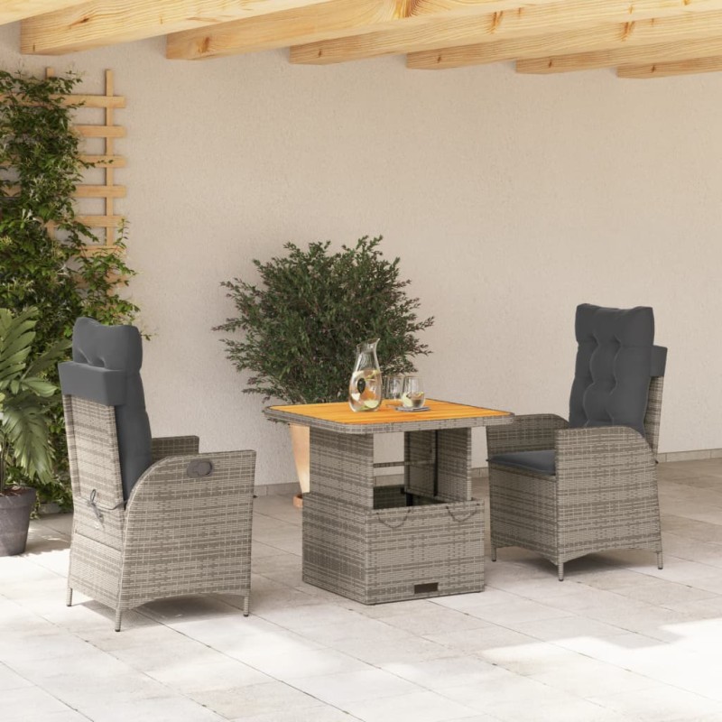 vidaXL 3-tlg. Garten-Essgruppe mit Kissen Grau Poly Rattan vidaXL 3-tlg. Garten-Essgruppe mit Kissen Grau Poly Rattan