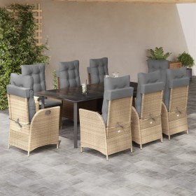 vidaXL 9-tlg. Garten-Essgruppe mit Kissen Beige Poly Rattan