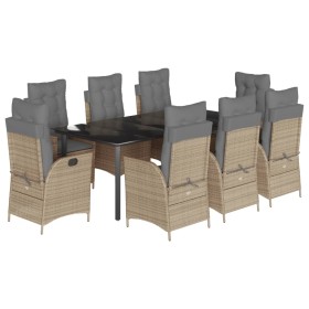 vidaXL 9-tlg. Garten-Essgruppe mit Kissen Beige Poly Rattan