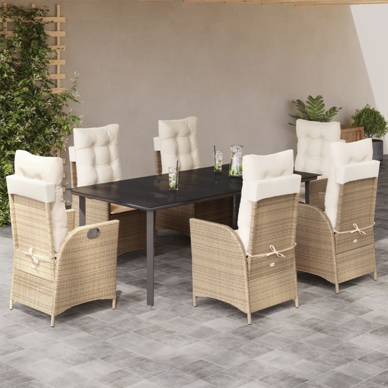 vidaXL 7-tlg. Garten-Essgruppe mit Kissen Beige Poly Rattan vidaXL 7-tlg. Garten-Essgruppe mit Kissen Beige Poly Rattan