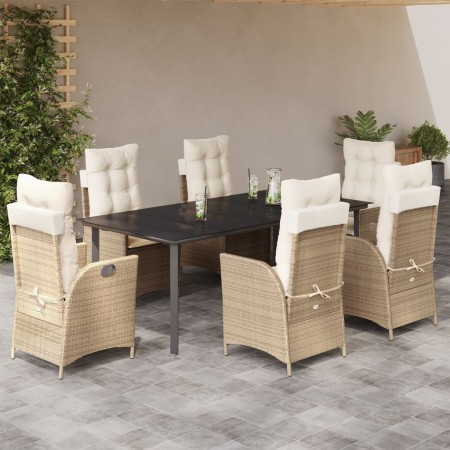 vidaXL 7-tlg. Garten-Essgruppe mit Kissen Beige Poly Rattan