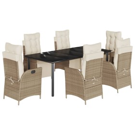 vidaXL 7-tlg. Garten-Essgruppe mit Kissen Beige Poly Rattan