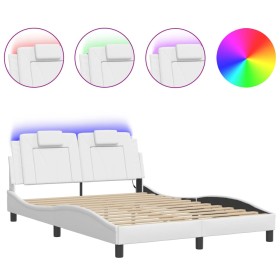vidaXL Bettgestell mit LED Weiß 140x200 cm Kunstleder