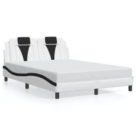 vidaXL Bettgestell mit LED Weiß und Schwarz 140x190 cm Kunstleder