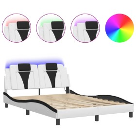 vidaXL Bettgestell mit LED Weiß und Schwarz 140x190 cm Kunstleder