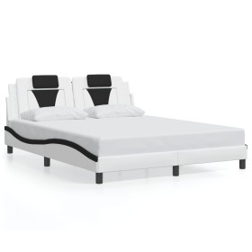 vidaXL Bettgestell mit LED Weiß und Schwarz 160x200 cm Kunstleder