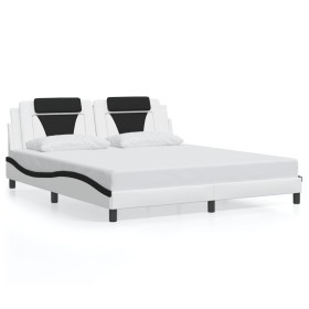 vidaXL Bettgestell mit LED Weiß und Schwarz 180x200 cm Kunstleder