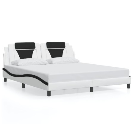 vidaXL Bettgestell mit LED Weiß und Schwarz 180x200 cm Kunstleder
