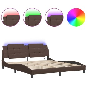 vidaXL Bettgestell mit LED Braun 180x200 cm Kunstleder