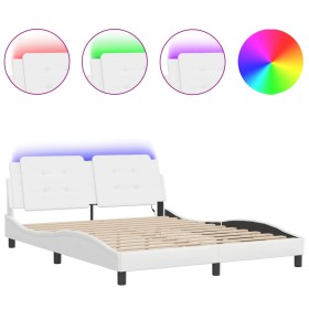 vidaXL Bettgestell mit LED Weiß 160x200 cm Kunstleder