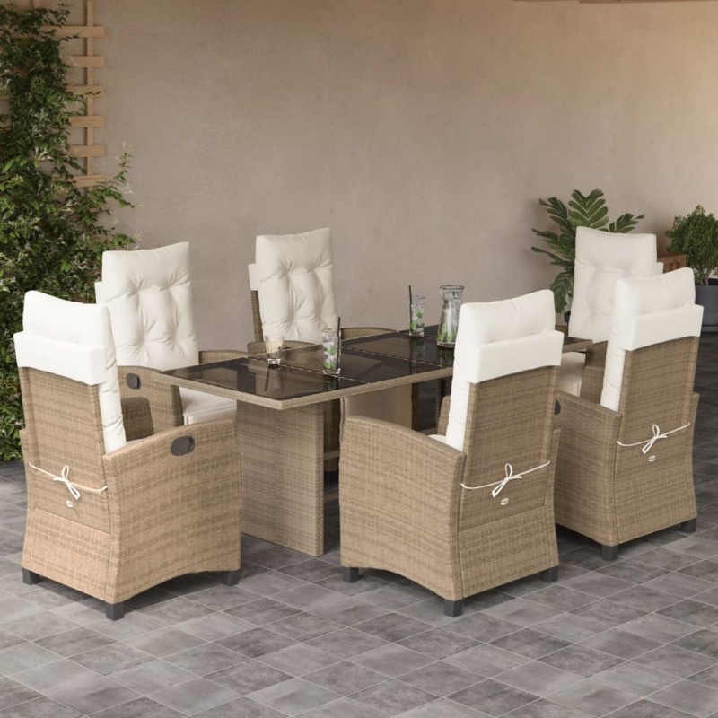 vidaXL 7-tlg. Garten-Essgruppe mit Kissen Beige Poly Rattan vidaXL 7-tlg. Garten-Essgruppe mit Kissen Beige Poly Rattan