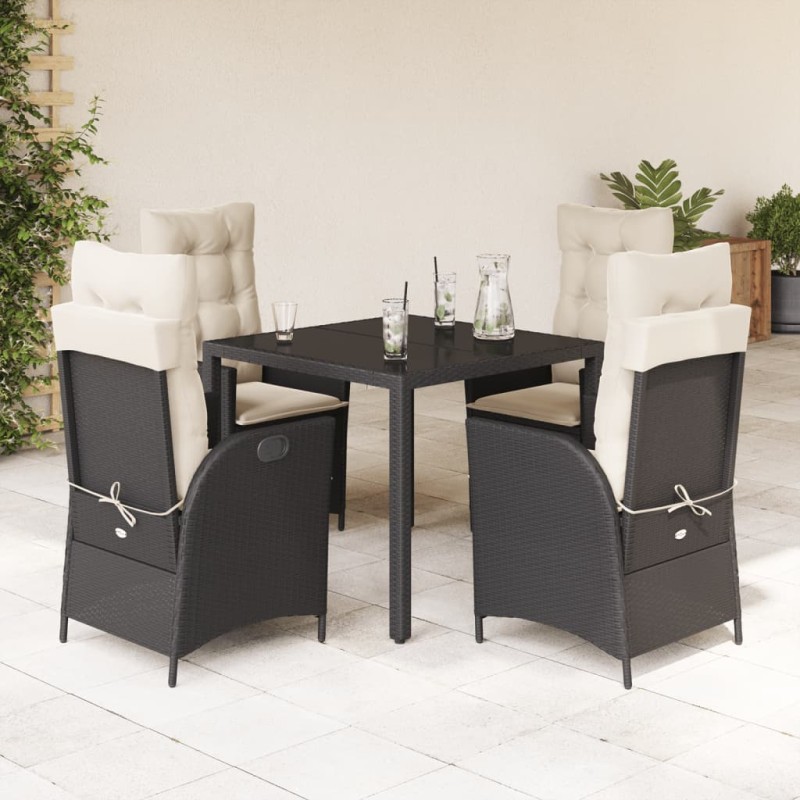 vidaXL 5-tlg. Garten-Essgruppe mit Kissen Schwarz Poly Rattan vidaXL 5-tlg. Garten-Essgruppe mit Kissen Schwarz Poly Rattan
