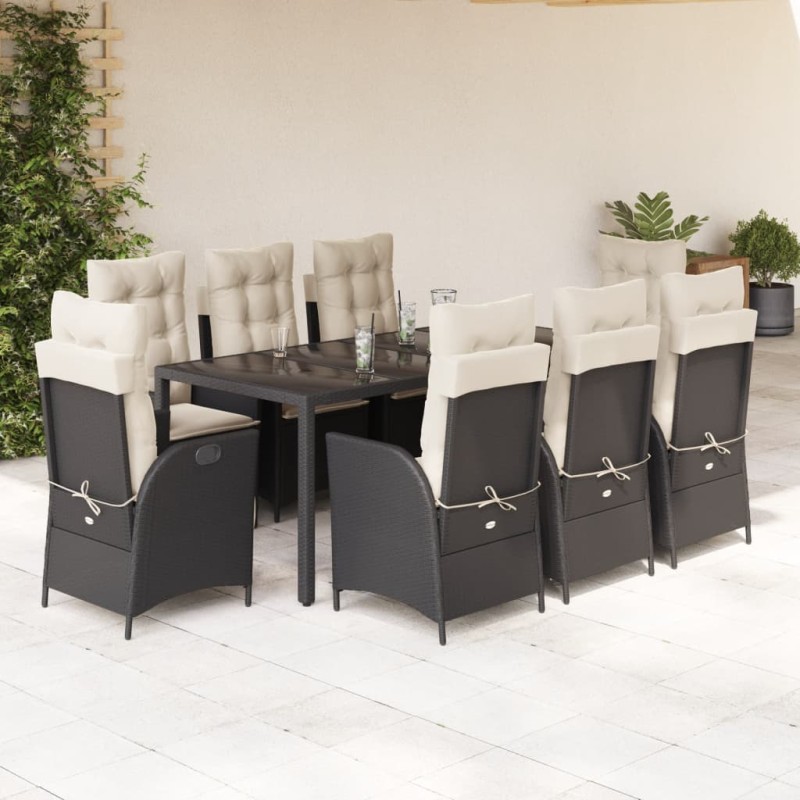 vidaXL 9-tlg. Garten-Essgruppe mit Kissen Schwarz Poly Rattan vidaXL 9-tlg. Garten-Essgruppe mit Kissen Schwarz Poly Rattan
