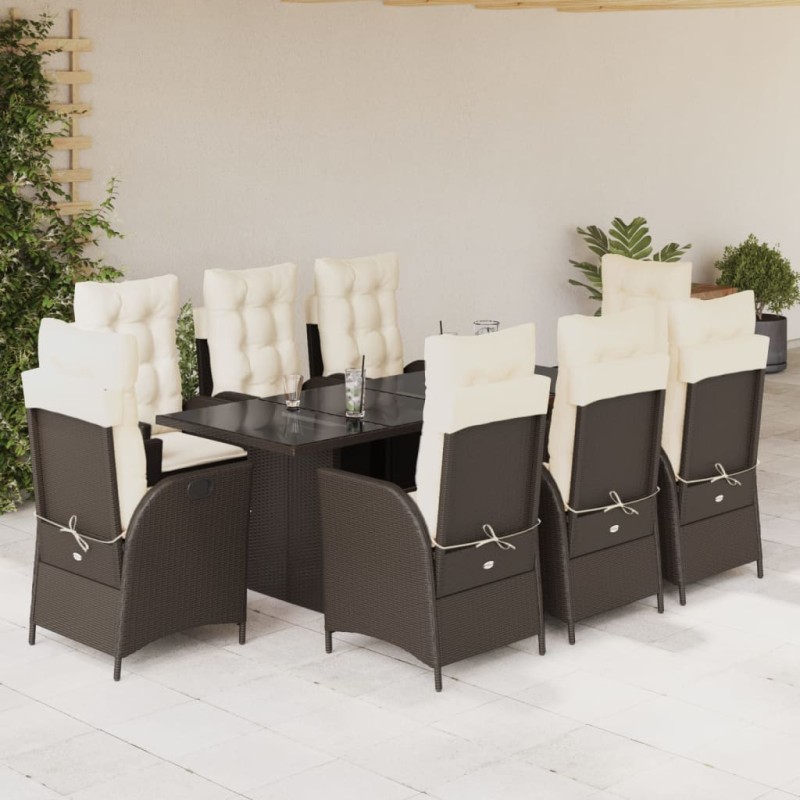 vidaXL 9-tlg. Garten-Essgruppe mit Kissen Braun Poly Rattan vidaXL 9-tlg. Garten-Essgruppe mit Kissen Braun Poly Rattan