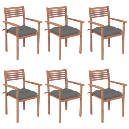 Stapelbare Gartenstühle mit Kissen 6 Stk. Massivholz Teak