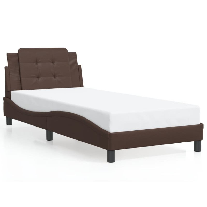 vidaXL Bettgestell mit LED Braun 90x190 cm Kunstleder vidaXL Bettgestell mit LED Braun 90x190 cm Kunstleder