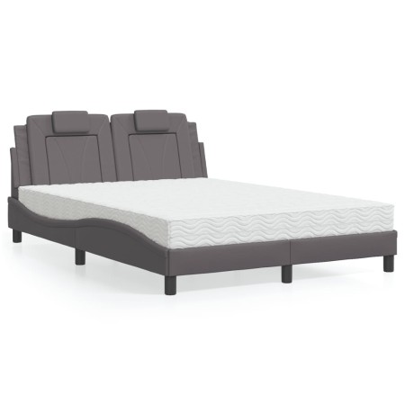 vidaXL Bett mit Matratze Grau 140x190 cm Kunstleder