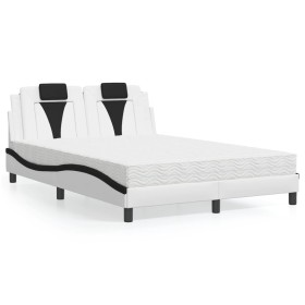 vidaXL Bett mit Matratze Weiß und Schwarz 140x200 cm Kunstleder