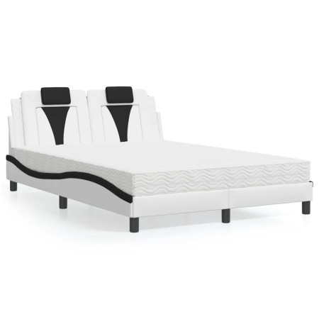 vidaXL Bett mit Matratze Weiß und Schwarz 140x200 cm Kunstleder