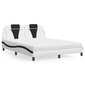vidaXL Bett mit Matratze Weiß und Schwarz 160x200 cm Kunstleder