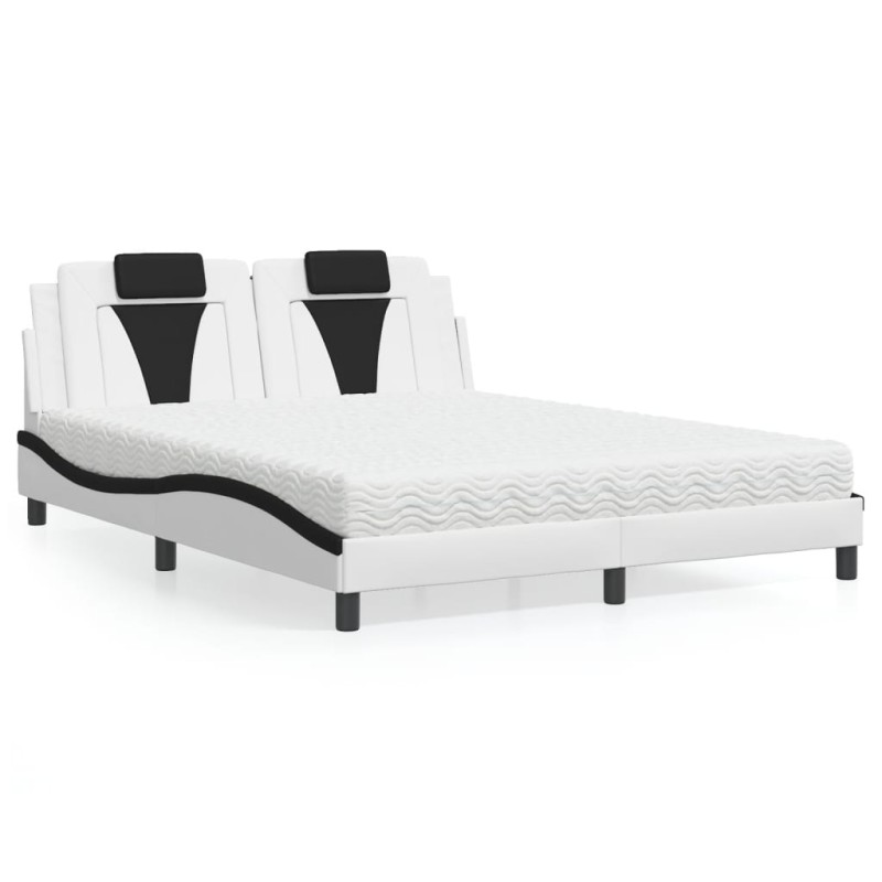 vidaXL Bett mit Matratze Weiß und Schwarz 160x200 cm Kunstleder vidaXL Bett mit Matratze Weiß und Schwarz 160x200 cm Kunstleder