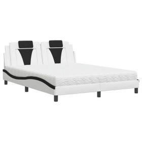 vidaXL Bett mit Matratze Weiß und Schwarz 160x200 cm Kunstleder
