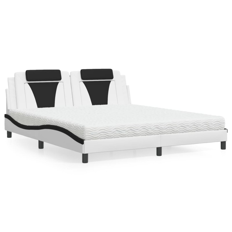vidaXL Bett mit Matratze Weiß und Schwarz 180x200 cm Kunstleder vidaXL Bett mit Matratze Weiß und Schwarz 180x200 cm Kunstleder
