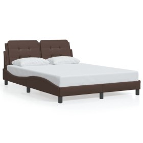 vidaXL Bettgestell mit LED Braun 140x190 cm Kunstleder