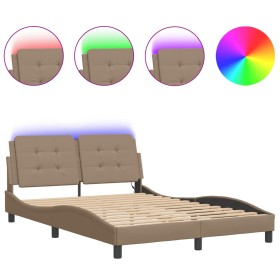 vidaXL Bettgestell mit LED Cappuccino-Braun 140x190 cm Kunstleder