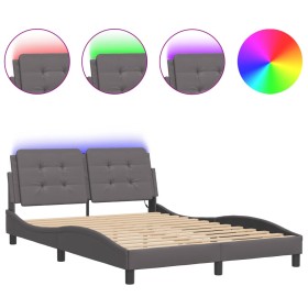 vidaXL Bettgestell mit LED Grau 140x200 cm Kunstleder