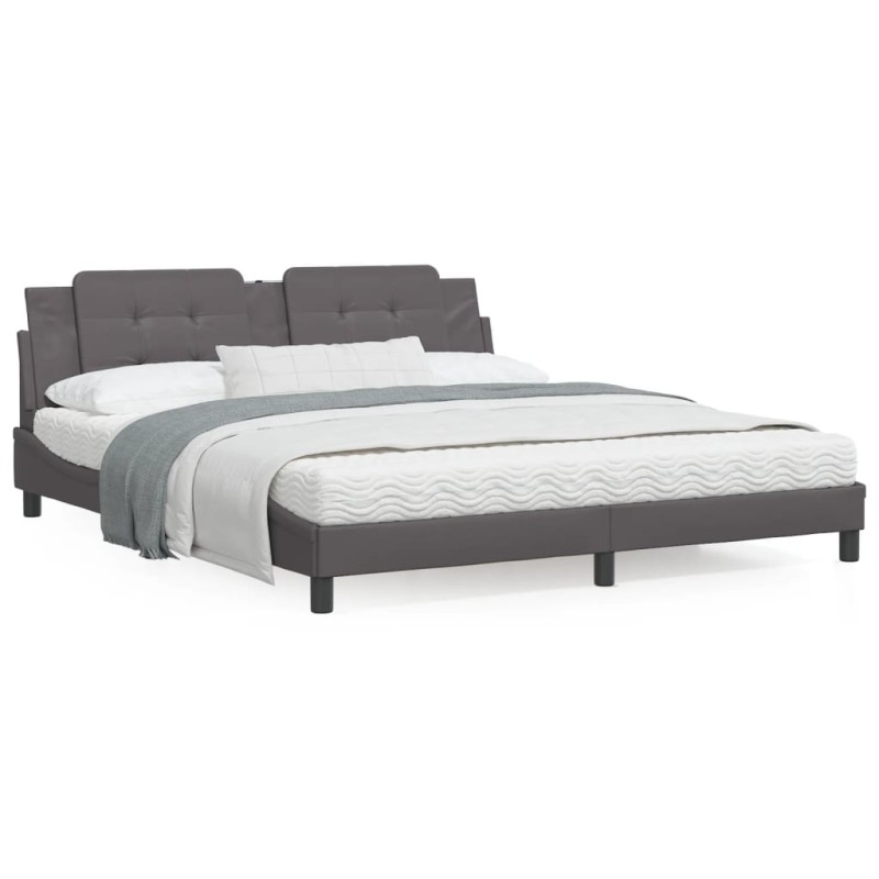 vidaXL Bettgestell mit Kopfteil Grau 180x200 cm Kunstleder vidaXL Bettgestell mit Kopfteil Grau 180x200 cm Kunstleder
