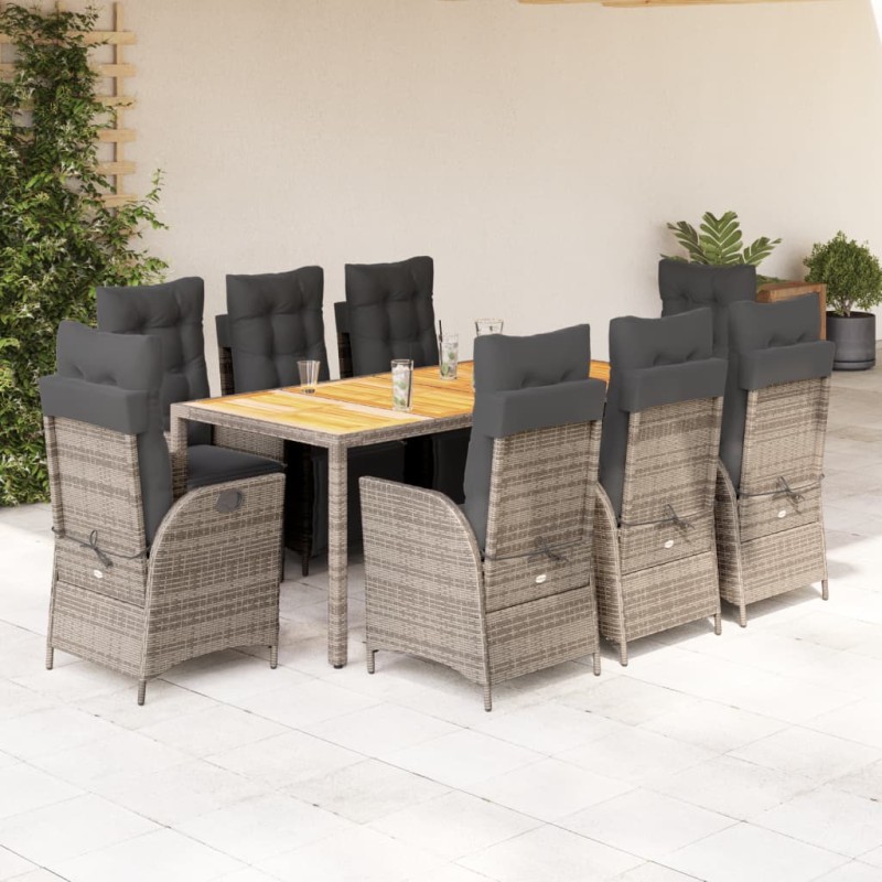 vidaXL 9-tlg. Garten-Essgruppe mit Kissen Grau Poly Rattan vidaXL 9-tlg. Garten-Essgruppe mit Kissen Grau Poly Rattan
